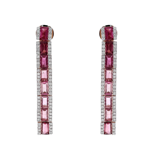Gorgeous 4.77 cts Long Drop Pink Tourmaline Baguette Earrings in 18K Rose Gold with Diamond Accents - Unique Gemstone Jewelry on Etsy