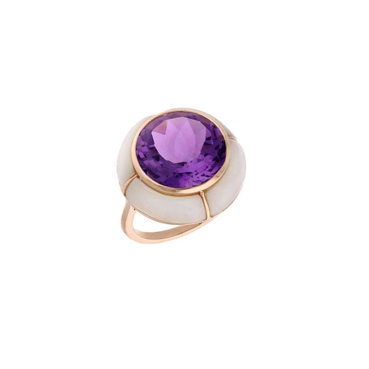 Big 9.71 Cts purple amethyst 18k gold ring / Statement amethyst gemstone ring jewelry for woman / February birthstone gold ring / US 7 Ring