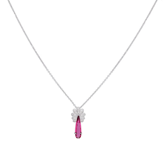 1.49 Cts Rubellite diamond pear cut pendant with chain / 18k White gold diamond ruby pendant necklace / Pear cut ruby pendant gold