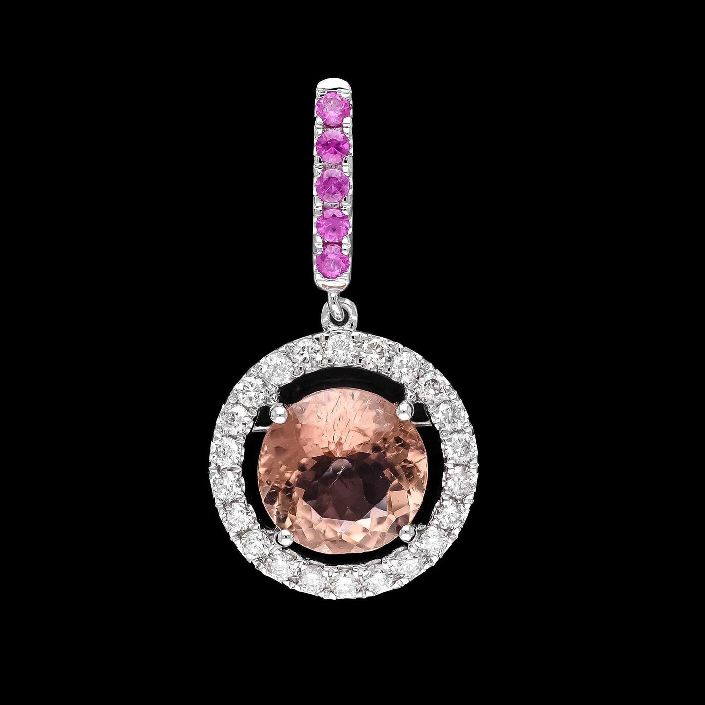 14k White Gold Pendant with 2.15cts Peach Tourmaline, Ruby and Dazzling Diamonds - Elegant Statement Piece - Anniversary Gift