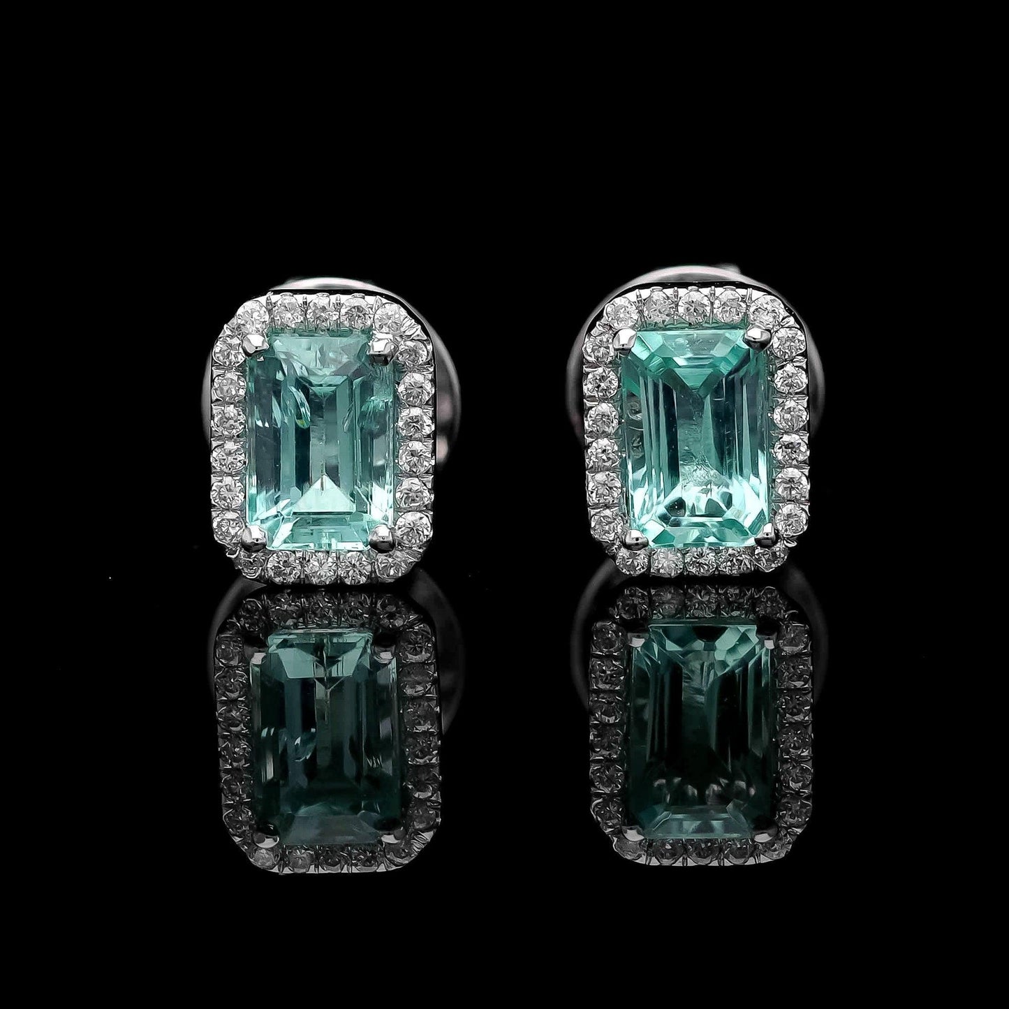 Emerald Cut Emerald Stud Earring | 18k White Gold Natural Diamond Halo Stud Earrings For Women | Green  Gemstone Stud Earrings Gold Jewelry