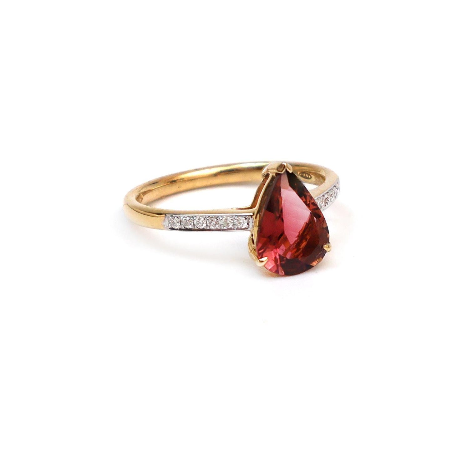 Tourmaline pear cut diamond solitaire ring gold | Natural tourmaline pear diamond prong set ring gold | Big pear tourmaline diamond ring