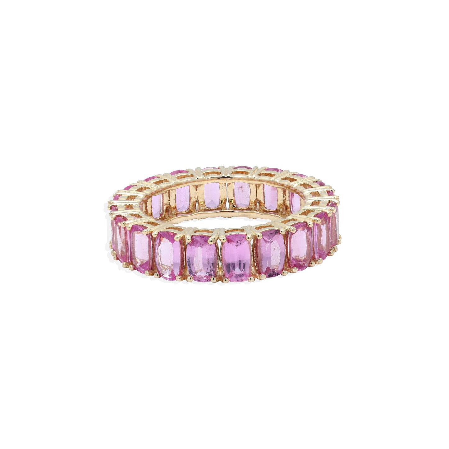 Natural Pink Sapphire Gemstone Band Ring Solid 14K Yellow Gold Prong Set Sapphire Birthstone Eternity band Ring Jewelry Gift