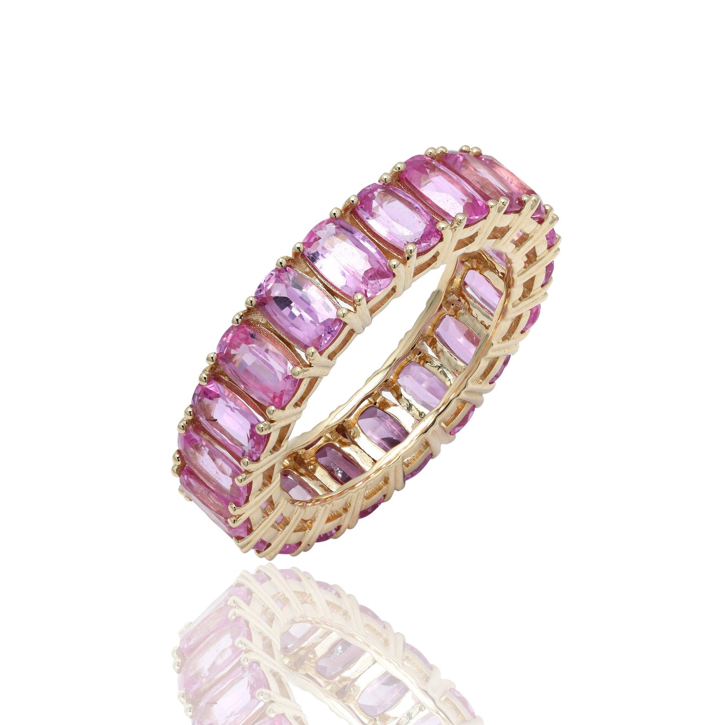 Natural Pink Sapphire Gemstone Band Ring Solid 14K Yellow Gold Prong Set Sapphire Birthstone Eternity band Ring Jewelry Gift