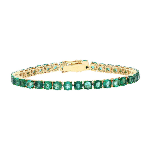 10.96 Cts Emerald Bracelet 18k Yellow Gold Natural Gemstone Jewelry Stackable Bracelet For Woman, 6.75 Inch Length Gold Unique Bracelet