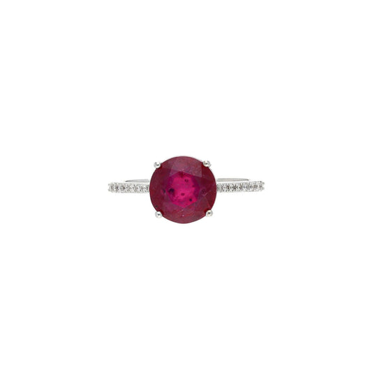 3.25 CTS natural round cut ruby gemstone ring gold / Pink gemstone diamond promise ring / Statement engagement ring gold for women