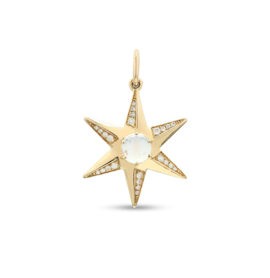 Natural Rainbow Moonstone Pendant, 14K Yellow Gold Star Shape Pendant, Pave Diamond Minimalist Necklace Pendant, Handmade Fine Jewelry