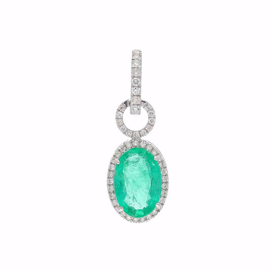 1.47 Cts. Real Emerald Diamond Pendant Gold | 18k White Gold Natural Diamond Halo Pendants For Women | Emerald Minimalist Pendant