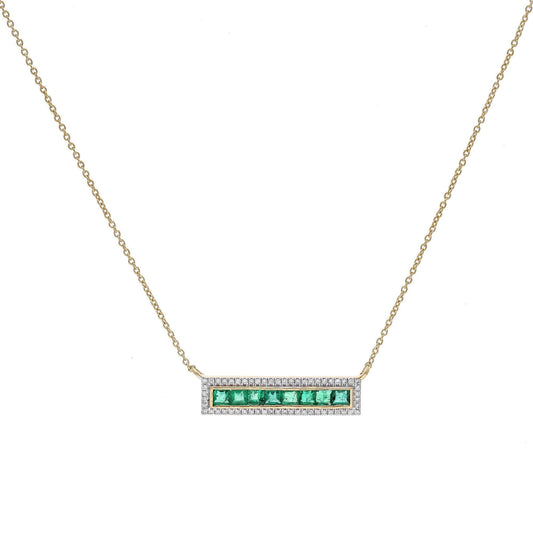 Luxurious 18k Solid Yellow Gold Emerald Diamond Bar Necklace - Exquisite Handcrafted Elegance - Limited Edition Glamour - Shop Now on Etsy