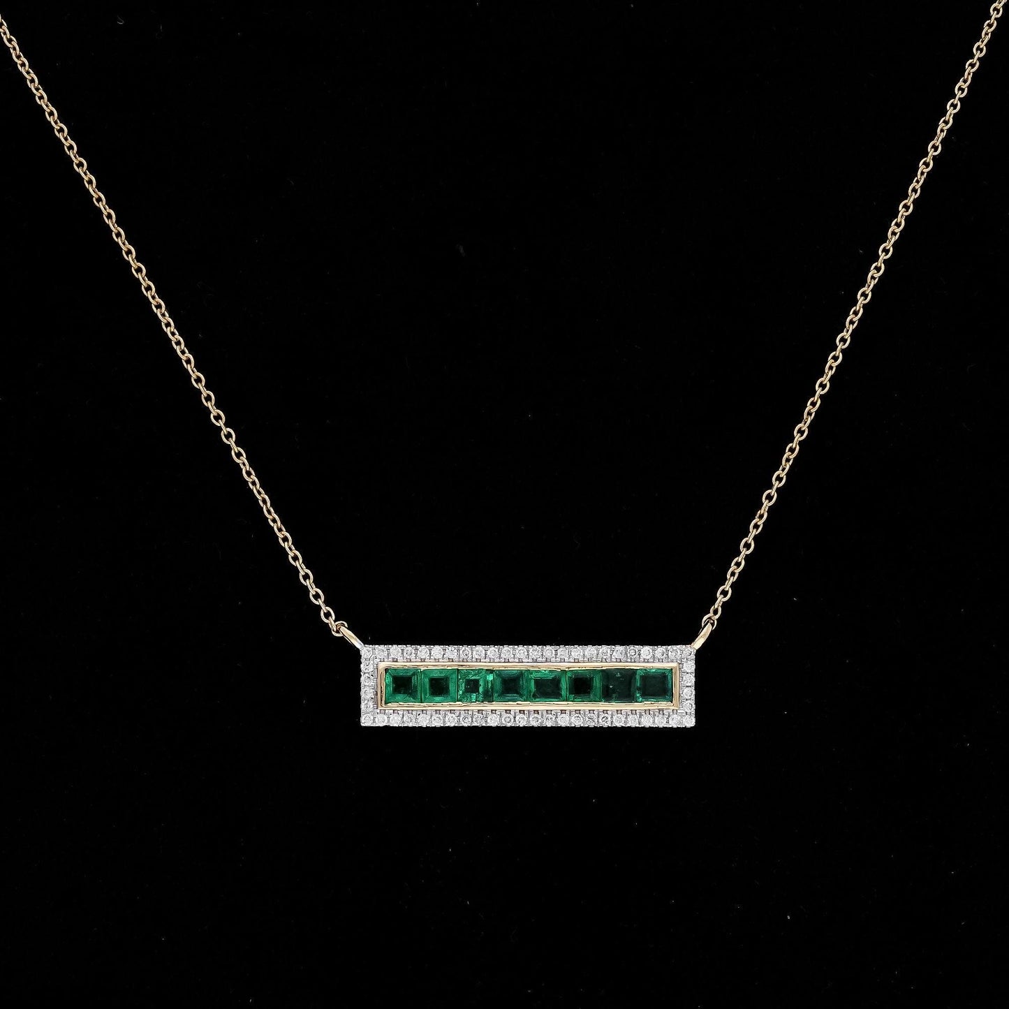 Luxurious 18k Solid Yellow Gold Emerald Diamond Bar Necklace - Exquisite Handcrafted Elegance - Limited Edition Glamour - Shop Now on Etsy