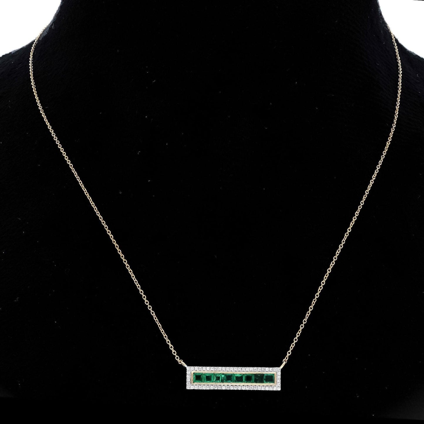 Luxurious 18k Solid Yellow Gold Emerald Diamond Bar Necklace - Exquisite Handcrafted Elegance - Limited Edition Glamour - Shop Now on Etsy