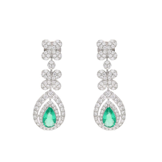 Pear Cut Emerald Flower Earrings 18k Gold Jewelry / Green Earrings For Bride / Green Gemstone Earring Solid Gold Jewelry / Gift For Woman