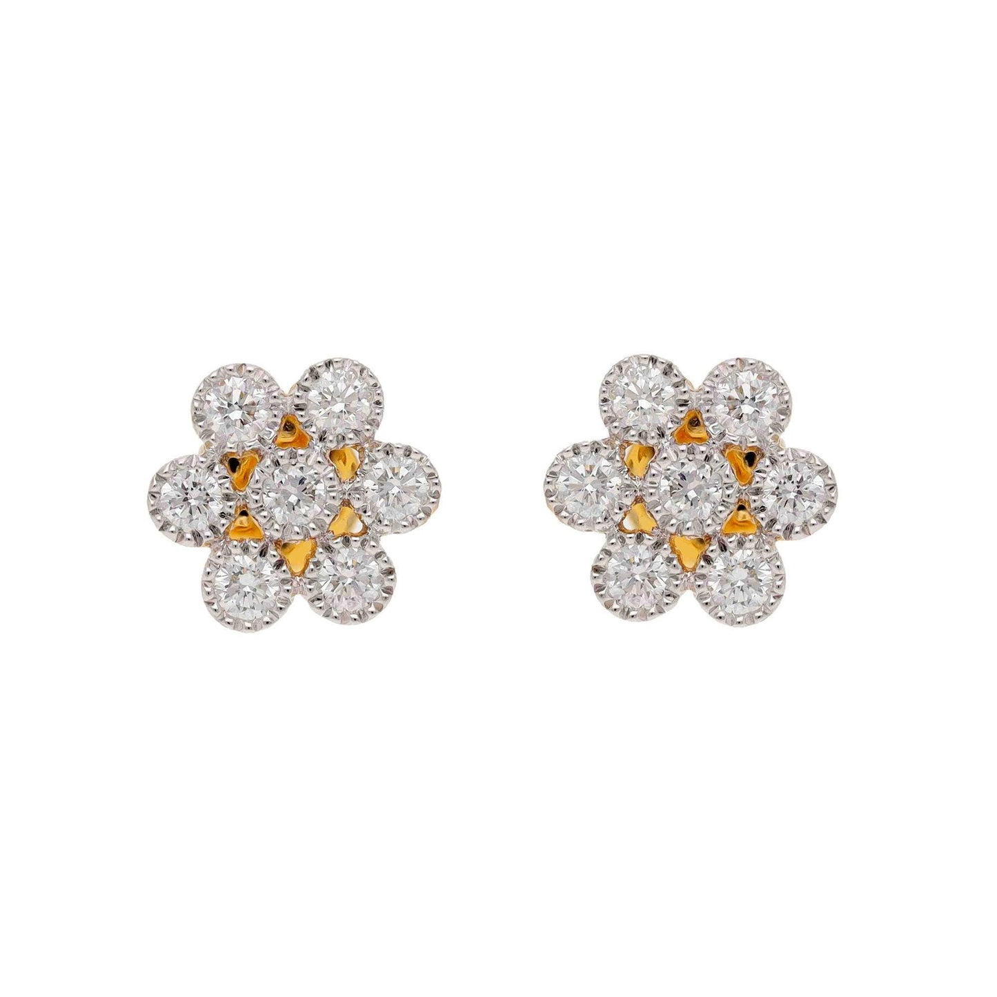 0.71 Cts. Natural Diamond Halo Studs | Solid 14K Gold Diamond Push Back Minimalist Earrings | Yellow Gold Diamond Wedding Engagement Earring