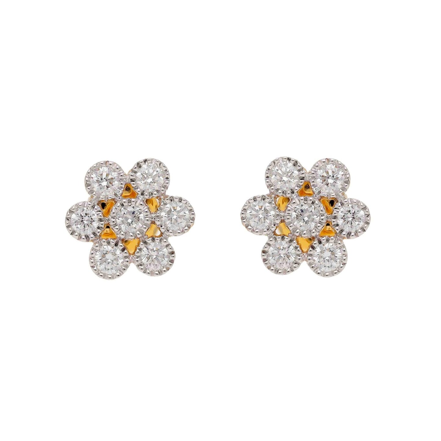 0.71 Cts. Natural Diamond Halo Studs | Solid 14K Gold Diamond Push Back Minimalist Earrings | Yellow Gold Diamond Wedding Engagement Earring