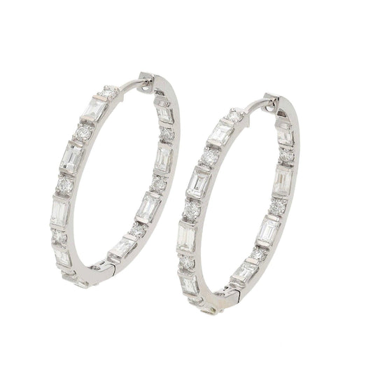 18k Gold Natural Diamond Hoop Earrings, 1.84 Cts. Natural Certified Diamond Minimalist Earring, White Gold Diamond Huggie Hoops Earring