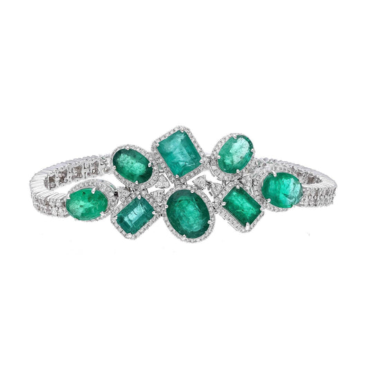 Rare Find Mix Shape Emerald diamond bracelets 18k white gold jewelry / Wedding designer bracelets for women / Bridal bracelets for her