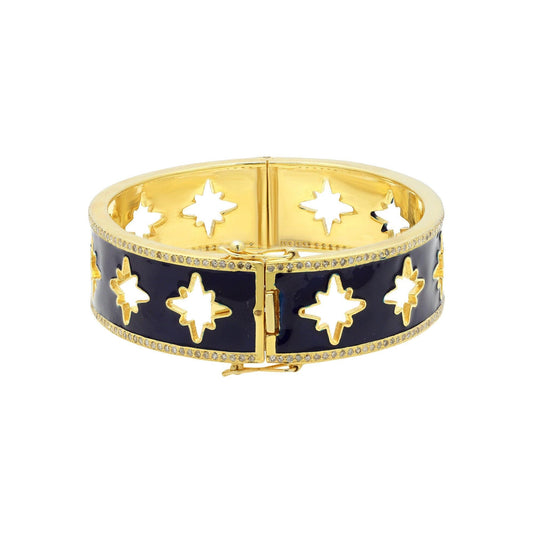 Diamond black enamel 925 silver bangle / Black and gold openable cuff bangle 925 silver jewelry / Prong set diamond stackable bangle for her