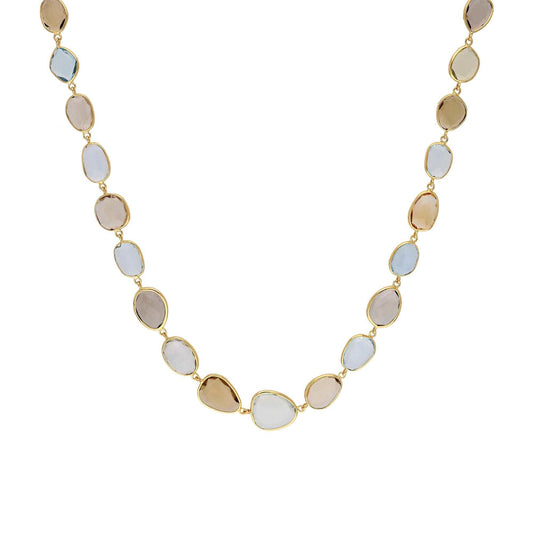 14k gold semi precious flat stone necklace chain | Yellow gold chain necklace multi stone | Multi gemstone chain gold