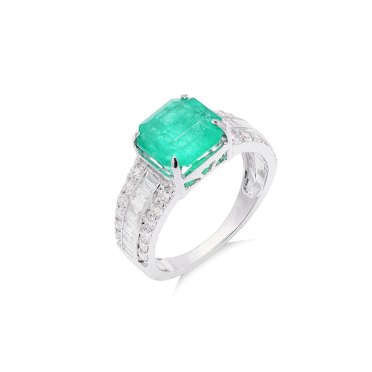 2.49 Cts. Emerald Gold Ring | Gold Natural Diamond Statement Ring | May Birthstone Emerald Diamond Wedding Engagement Ring Jewelry