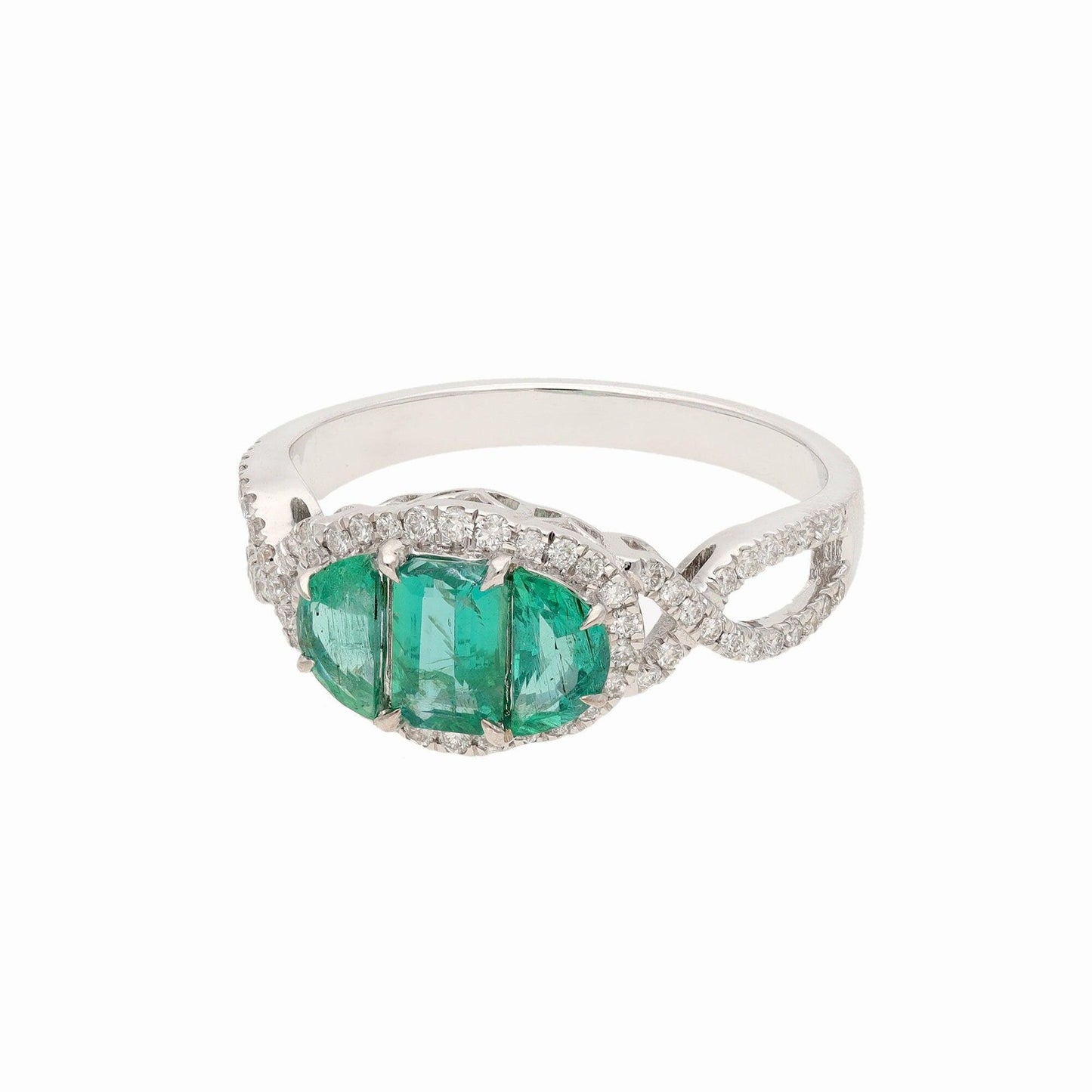 0.93 Cts. Emerald Diamond Ring Gold | 14k White Gold Natural Diamond Wedding Ring | May Birthstone Emerald Cocktail Ring For Engagement