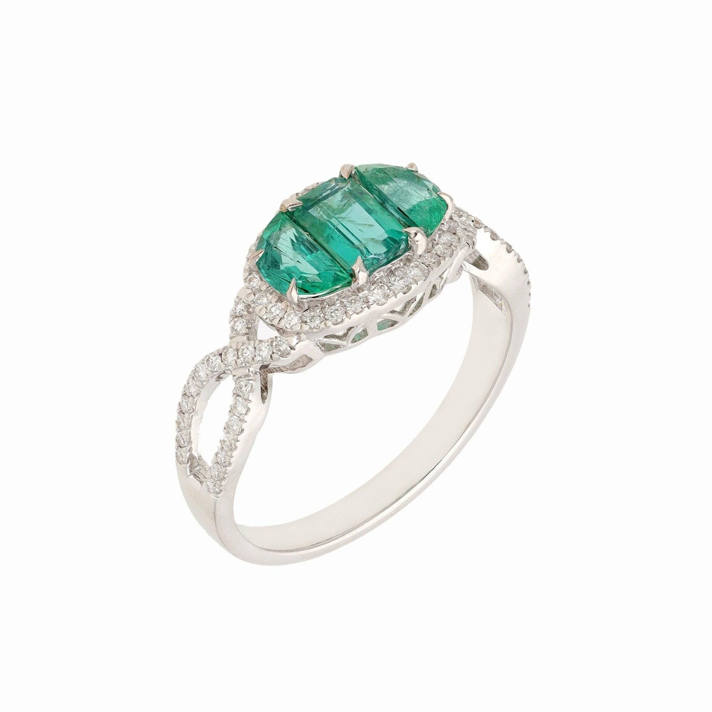 0.93 Cts. Emerald Diamond Ring Gold | 14k White Gold Natural Diamond Wedding Ring | May Birthstone Emerald Cocktail Ring For Engagement