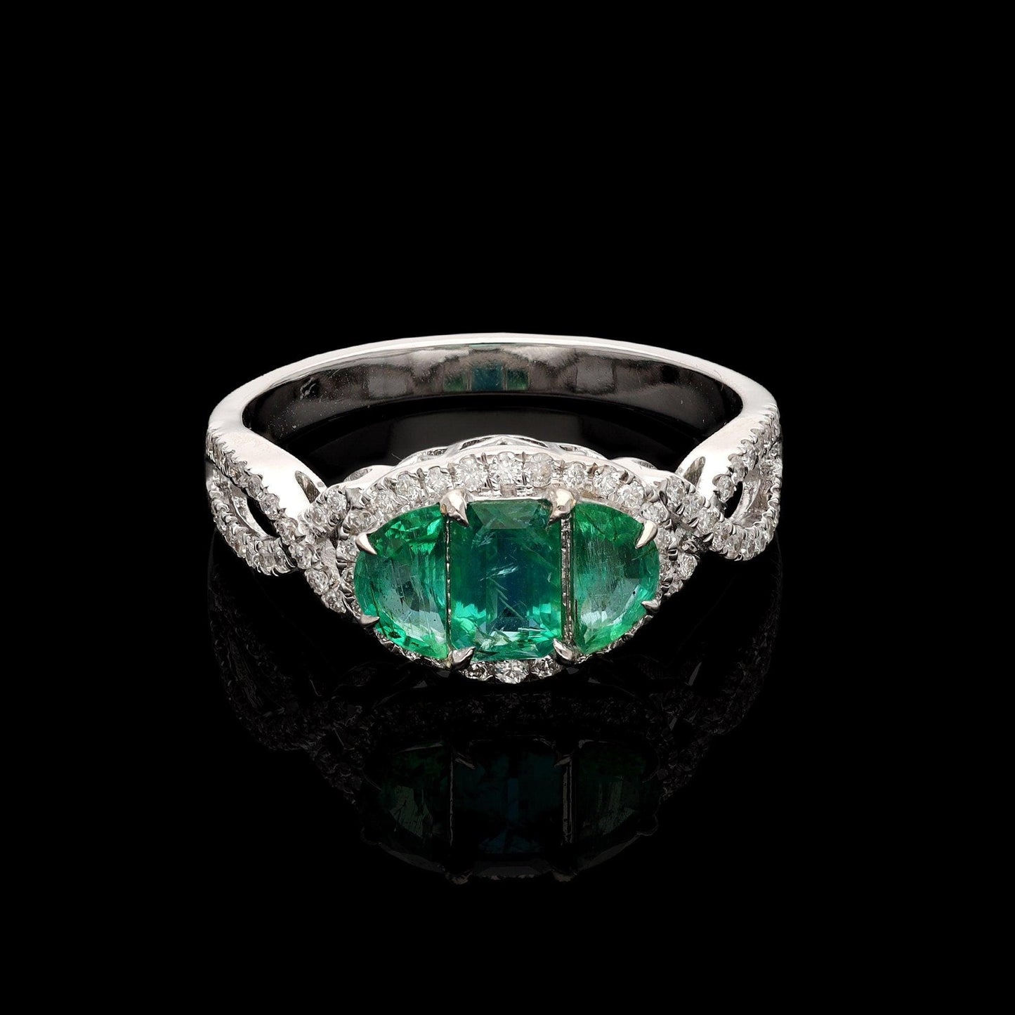 0.93 Cts. Emerald Diamond Ring Gold | 14k White Gold Natural Diamond Wedding Ring | May Birthstone Emerald Cocktail Ring For Engagement