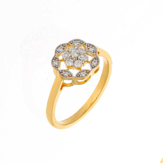 18k Yellow Gold Round Cut Diamond Minimalist Ring | 0.21 Cts. Natural Diamond Wedding Rings For Women | Handmade Diamond Gold Ring Jewelry