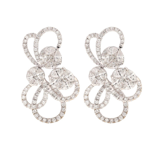 Solid 18K White Gold Natural Diamond Jewelry | 2.21 CTS. Natural Diamond Statement Earrings | Handmade Princess Cut Diamond Stud Earring