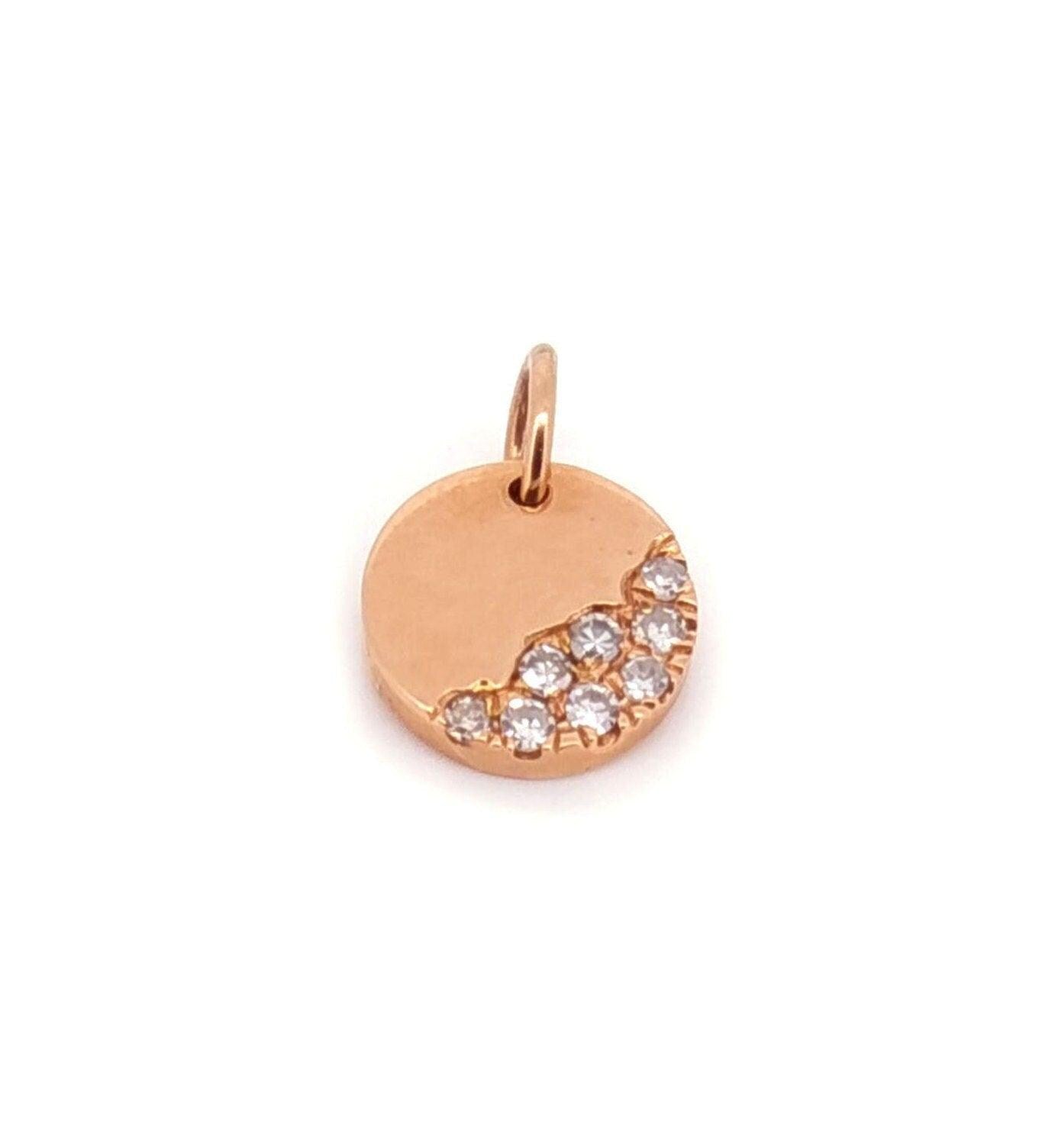 0.13 Cts. Natural Diamond Round Tiny Pendant Gold, Solid 14K Gold Diamond Pendant For Women, Rose Gold Dainty Diamond Pendant Charms