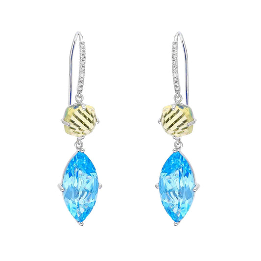 0.14 Cts. Natural Diamond Hook Earring | 14k White Gold Peridot, Topaz Gemstone Dangle Earrings For Women | Gold Minimalist Earring Gift
