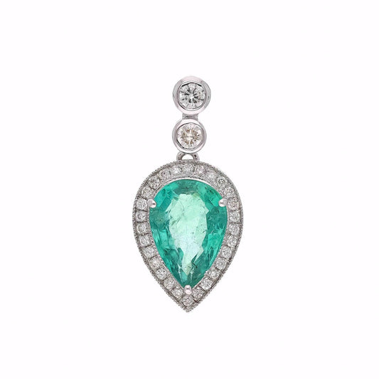 2.13cts Pear Emerald Pendant For her | Solid 18k White Gold Natural Diamond Halo Pendant Gift | Emerald May Birthstone Jewelry