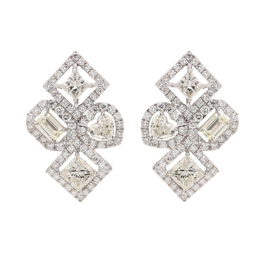 4.85 CTS. Dainty Natural Diamond Stud Earring in 18k White Gold Stacking Earrings For Women | Fancy Cut Diamond Earring Gift For Bridesmaids