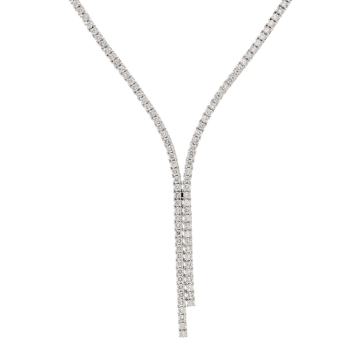 Lariat diamond necklace 18k white gold | Diamond wedding jewelry gold | Bridesmaid lariat gold diamond necklace 45cm