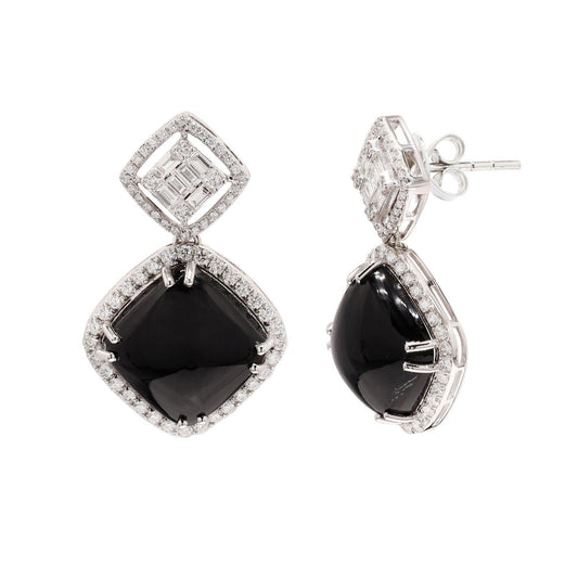 1.54 CT. Natural Diamond Solid 14K White Gold Earring Black Onyx in Diamond Stud Earlobe Statement Earrings Handmade Jewelry Gift For Women
