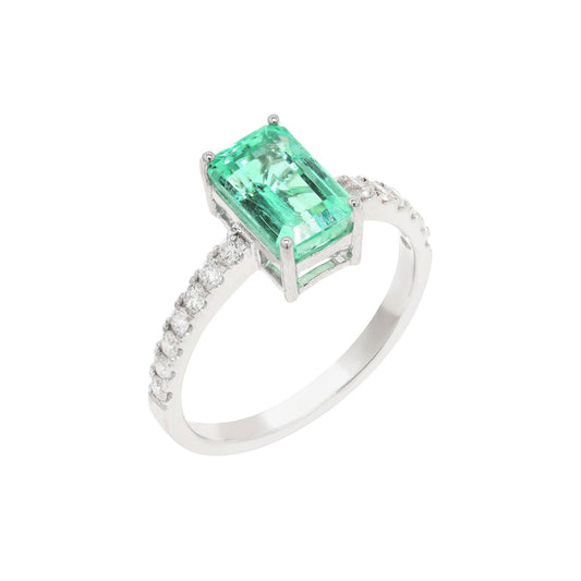 1.60 CTW. Natural Emerald Diamond Ring in 18K White Gold Jewelry, Natural Diamond Gold Rings For Women, Colombian Emerald Engagement Ring