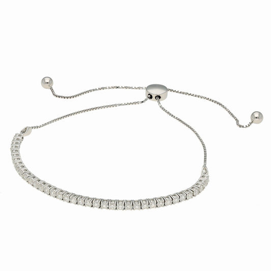 1.95 Cts. Natural Diamond Bolo Tennis Bracelet 18k White Gold, Prong Set Diamond Pull Adjustable Box Chain Gold Bracelets For Women Gift