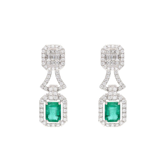 Elegant Emerald Diamond Bridal Earrings 18k Gold Jewelry / Green Gemstone Classic Jewelry / Solid Gold Green Earrings For Her Gift