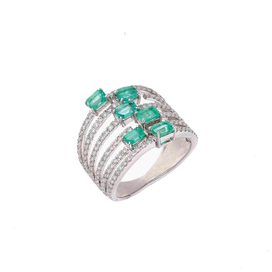 1.20 Cts Emerald Wide Band Ring | 18k White Gold Natural Diamond Split Shank Ring | Emerald Cut Emerald Band May Birthstone Wedding Rings