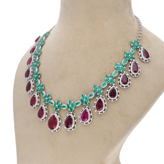 Pear cut tourmaline diamond necklace / Emerald oval diamond 18k white gold necklace / Tourmaline emerald necklace for bride / gift for her