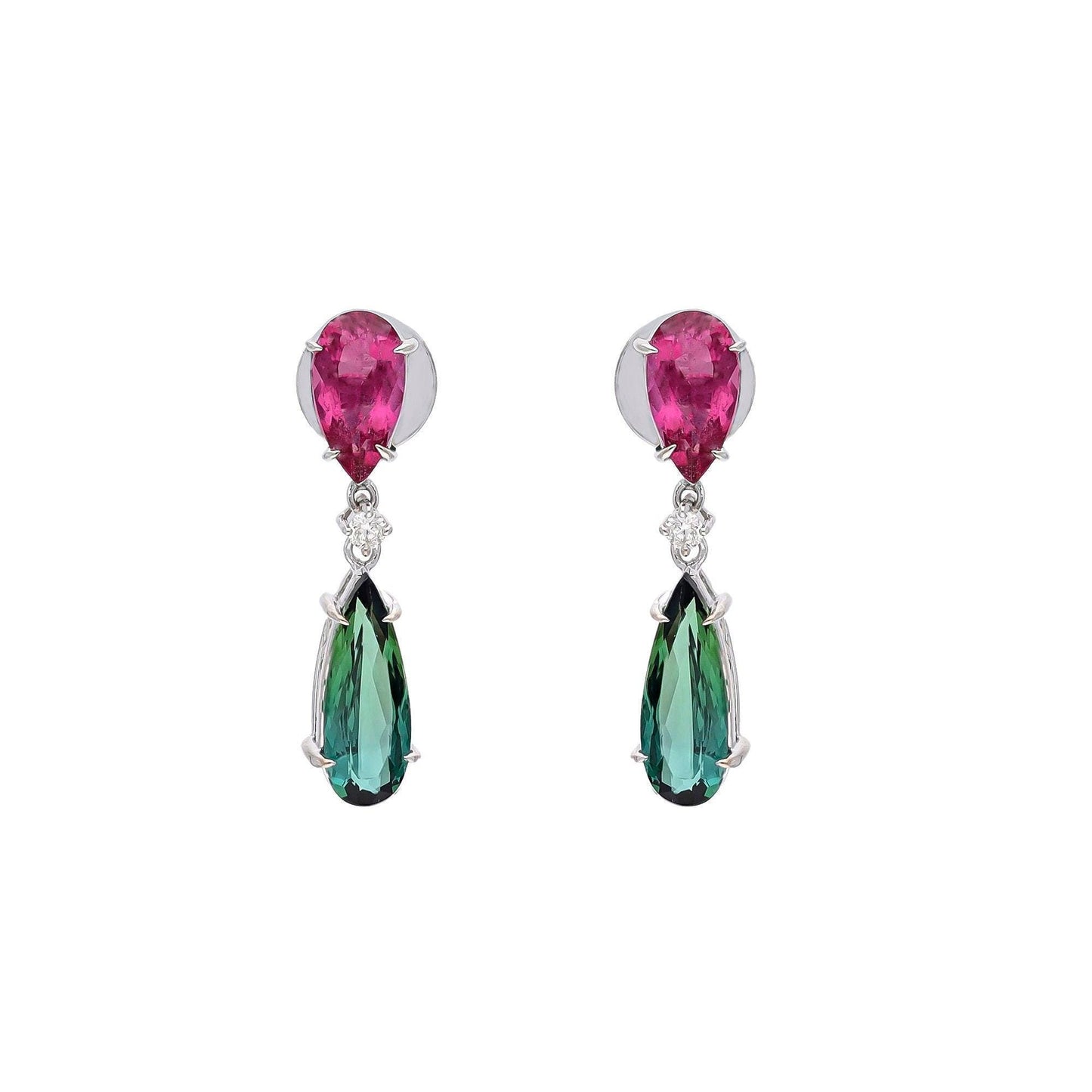 Rubellite and tourmaline 18k gold earring / Pink green gemstone 24 MM dangle earrings / Natural gemstone fine jewelry / Jewelry for Her