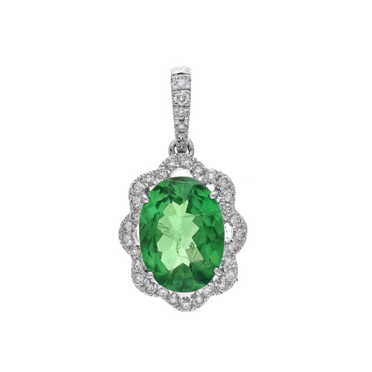 Oval cut tourmaline diamond pendant / 18k Solid gold pendant green gemstone / Green tourmaline diamond charm pendant for woman