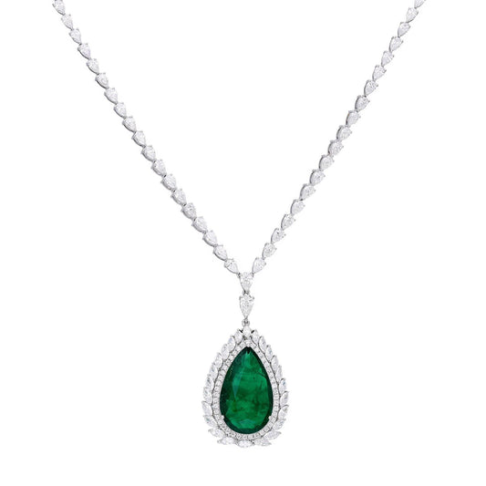 Pear cut 10.67 Cts emerald diamond necklace gold | White gold pear marquise diamond chain gold | Natural emerald pear cut diamond necklace