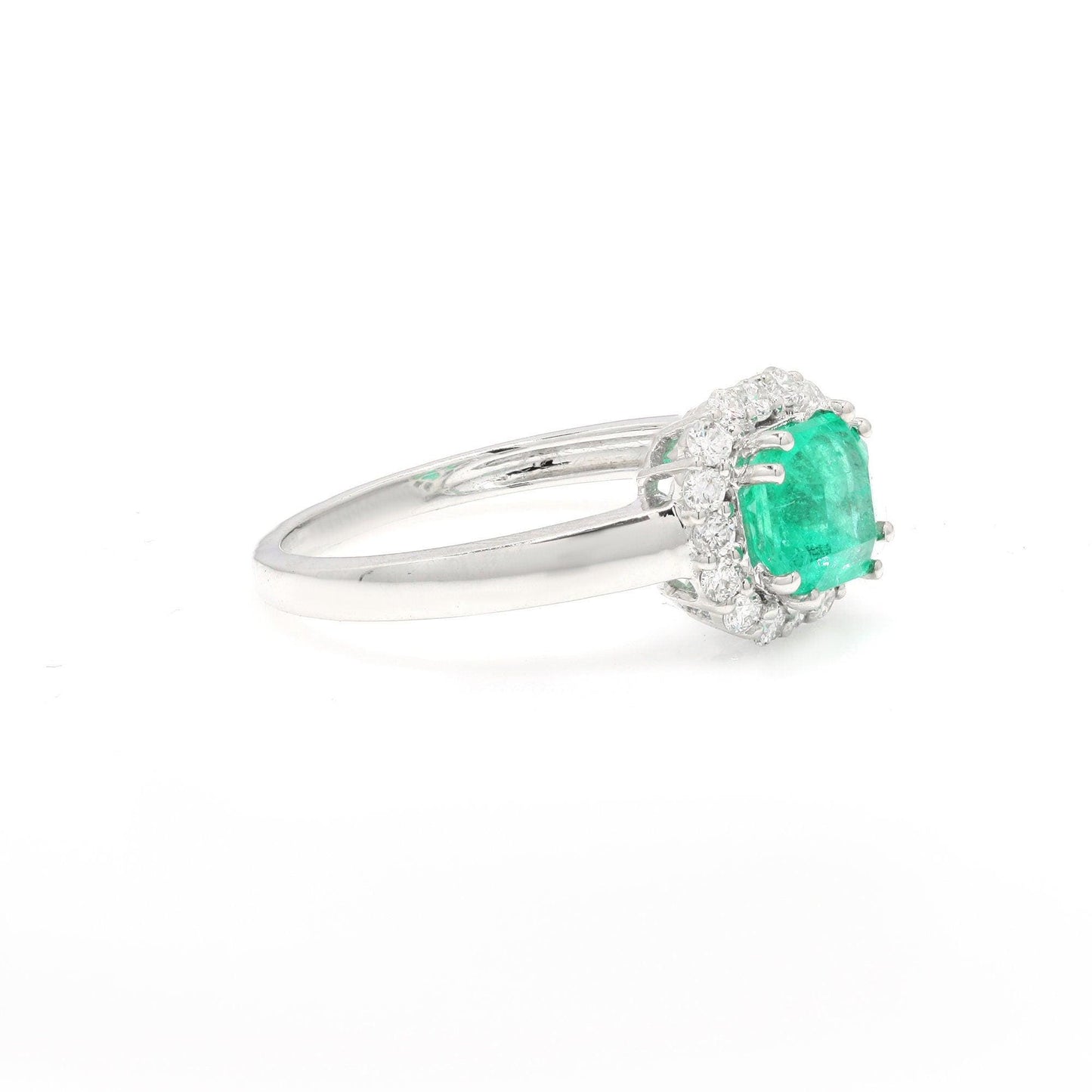 0.89 CTS. Emerald Halo Ring | 18K White Gold Natural Diamond Rings For Women | Emerald Engagement Anniversary Minimalist Ring