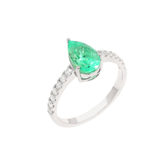 1.31cts Natural Emerald Diamond Ring Solid 18K White Gold Colombian Emerald Engagement Ring May Birthstone Emerald Jewelry Gift For Women