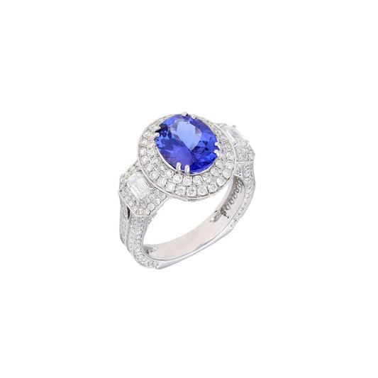 High Jewellery 2.65 Cts Tanzanite Diamond Ring / 18k Gold Natural Diamond Blue Ring / Designer Gemstone Ring For Woman / Handmade Jewelry