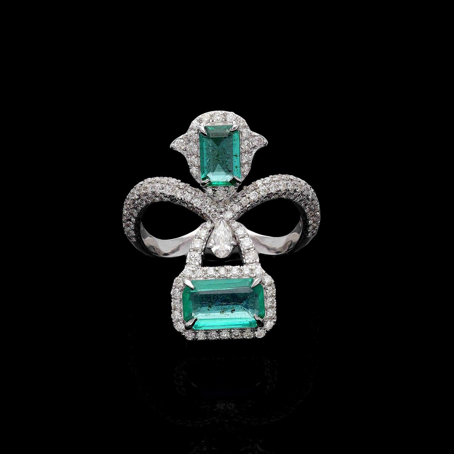 Natural Octagon Cut Emerald Ring Gold | Solid Gold Emerald Diamond Statement Ring | 18k White Gold Pave Diamond Wedding Engagement Ring