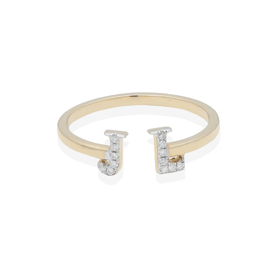 Genuine Fine Diamond Initial Letter Ring in Solid 14K Yellow Gold Cuff Band "J L" Alphabet Minimalist Ring Jewelry Gift For Groom
