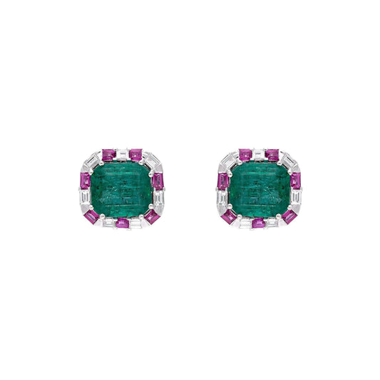18k Gold Emerald Stud Earrings / Ruby Earrings / Diamond gemstone stud earrings / May birthstone jewelry for Woman / Zorayajewels