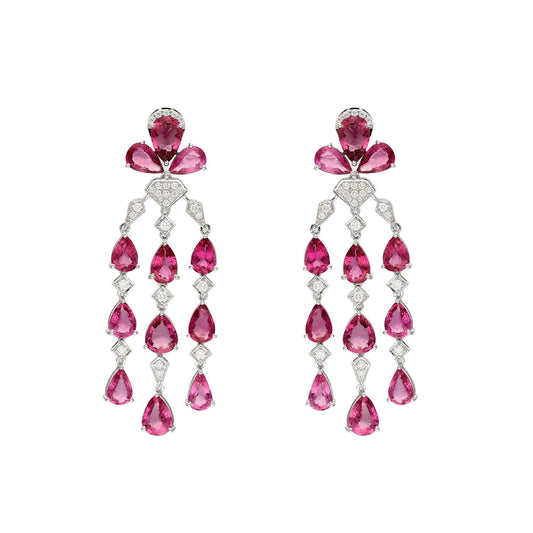 Tourmaline long chandelier earrings 18k white gold jewelry / Tourmaline dangler earrings / Real diamond long earrings gold / Zorayajewels